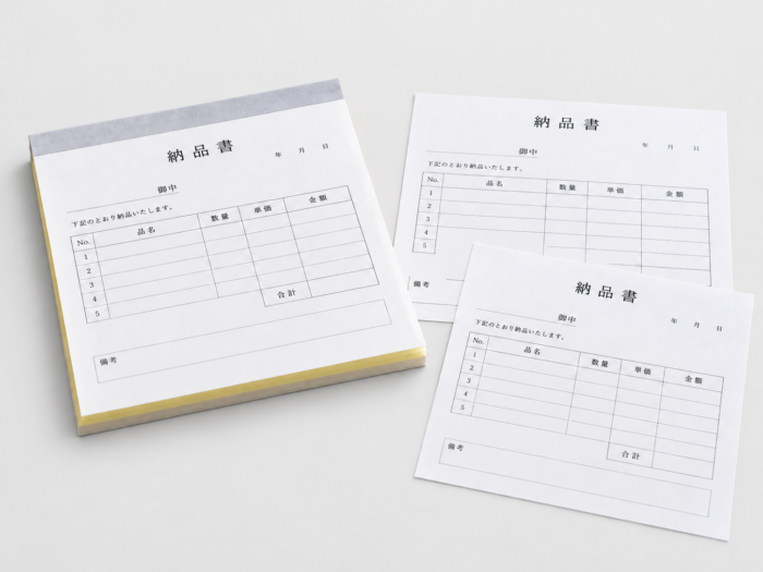 薄いグレーの背景に置いた伝票の制作イメージ